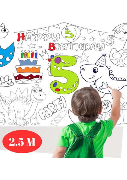 5 Yaş Doğum Günü Partisi Dinozor Temalı Dev Boyama Kağıdı | Eğitici Oyuncak, Kitap, Hediye fırsatları