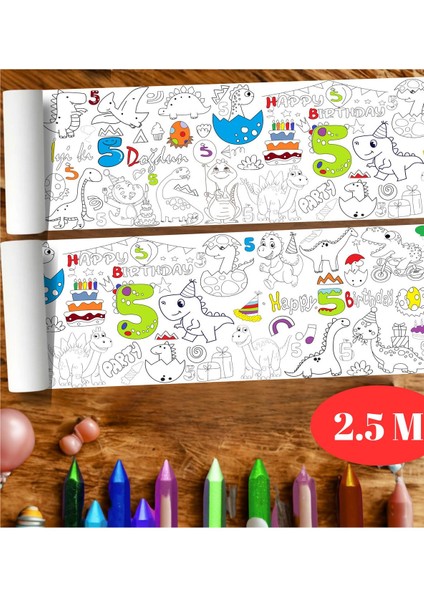 5 Yaş Doğum Günü Partisi Dinozor Temalı Dev Boyama Kağıdı | Eğitici Oyuncak, Kitap, Hediye