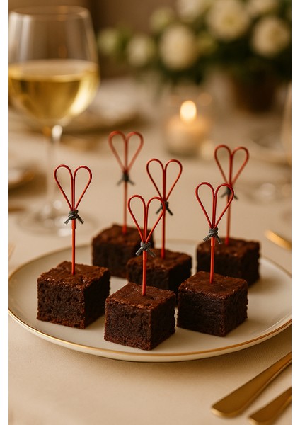 Bambu Kokteyl Çubukları Kanepeler, Mezeler, Parti Malzemeleri 15 cm (Kırmızı) - 50 Adet