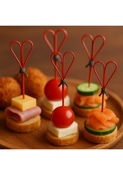 Bambu Kokteyl Çubukları Kanepeler, Mezeler, Parti Malzemeleri 15 cm (Kırmızı) - 50 Adet fiyatları