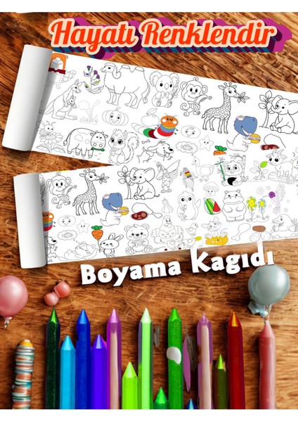 Sevimli Hayvanlar En Çok Ne Sever 2.5 M Dev Boyama Kağıdı | Doğum Günü Partisi, Eğlenceli Oyuncak