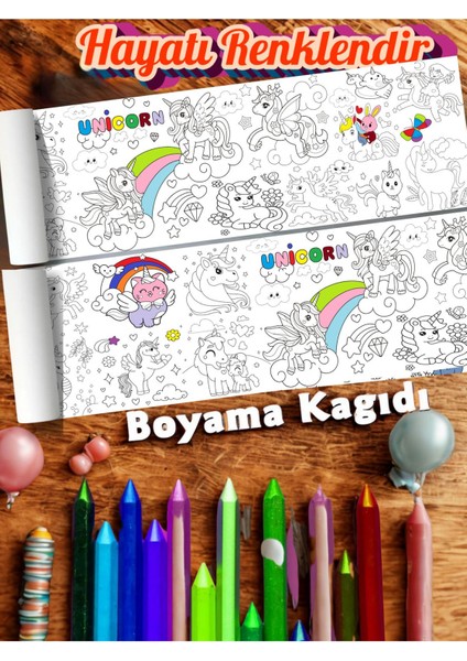 Sevimli Unicornlar Iıı 2.5 M Dev Boyama Kağıdı | Doğum Günü Partisi, Eğlenceli Oyuncak