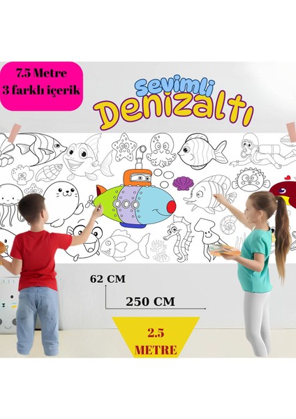 Uzay Denizaltı Dinolar 3'lü Set Dev Boyama Kağıdı | Özel Gün Hediye | Eğitici Oyuncak modelleri