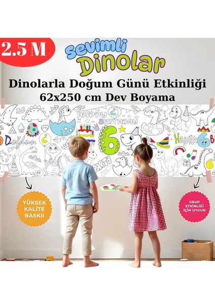 6 Yaş Doğum Günü Partisi Dinozor Temalı Dev Boyama Kağıdı | Eğitici Oyuncak, Kitap, Hediye