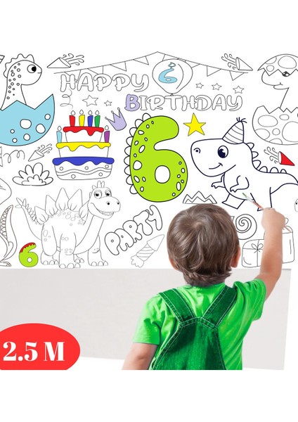 6 Yaş Doğum Günü Partisi Dinozor Temalı Dev Boyama Kağıdı | Eğitici Oyuncak, Kitap, Hediye fırsatları