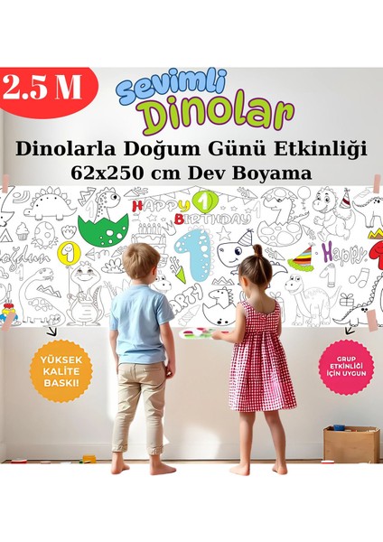 1 Yaş Doğum Günü Partisi Dinozor Temalı Dev Boyama Kağıdı | Eğitici Oyuncak, Kitap, Hediye