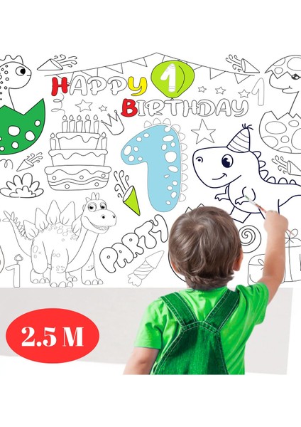 1 Yaş Doğum Günü Partisi Dinozor Temalı Dev Boyama Kağıdı | Eğitici Oyuncak, Kitap, Hediye fırsatları
