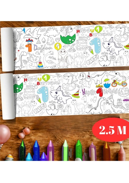 1 Yaş Doğum Günü Partisi Dinozor Temalı Dev Boyama Kağıdı | Eğitici Oyuncak, Kitap, Hediye
