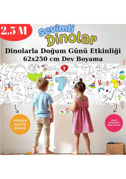 7 Yaş Doğum Günü Partisi Dinozor Temalı Dev Boyama Kağıdı | Eğitici Oyuncak, Kitap