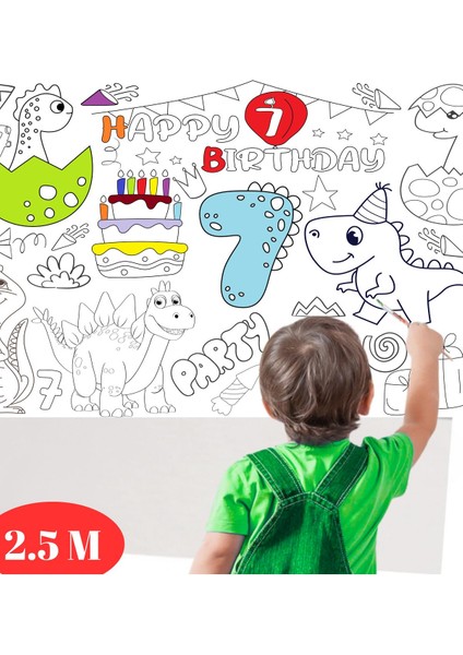 7 Yaş Doğum Günü Partisi Dinozor Temalı Dev Boyama Kağıdı | Eğitici Oyuncak, Kitap fırsatları
