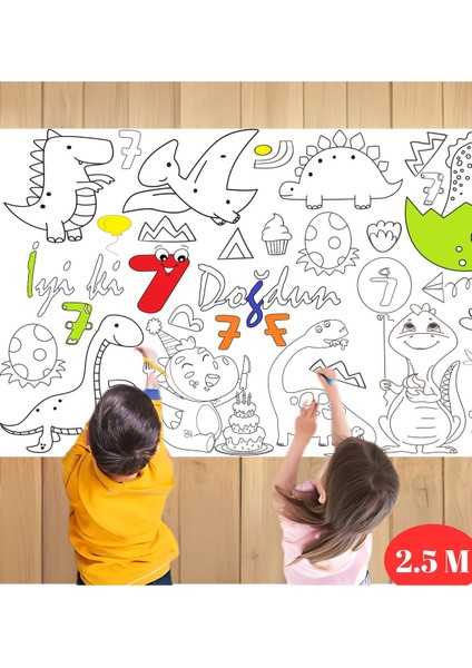 7 Yaş Doğum Günü Partisi Dinozor Temalı Dev Boyama Kağıdı | Eğitici Oyuncak, Kitap indirimleri