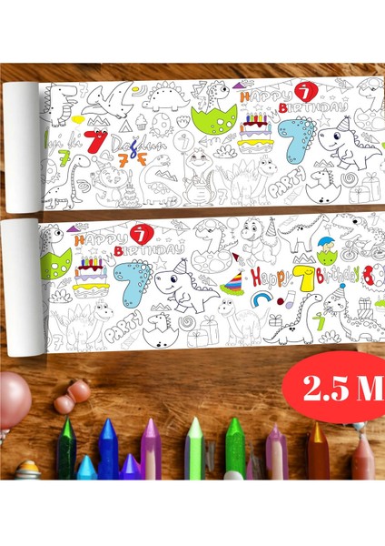 7 Yaş Doğum Günü Partisi Dinozor Temalı Dev Boyama Kağıdı | Eğitici Oyuncak, Kitap