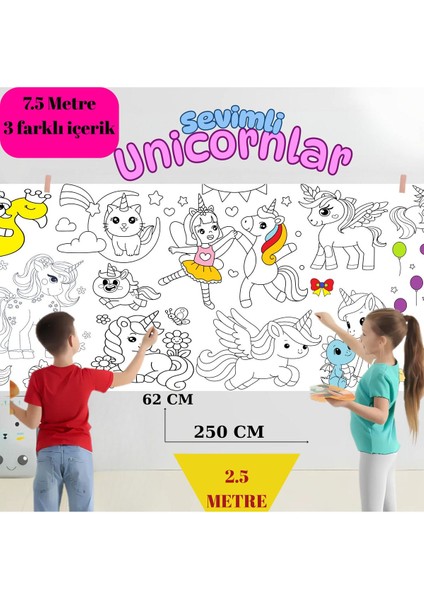 Sevimli Periler - Prensesler - Unicornlar 7,5 Metre Dev Boyama Kağıdı | Eğlenceli Oyuncak modelleri