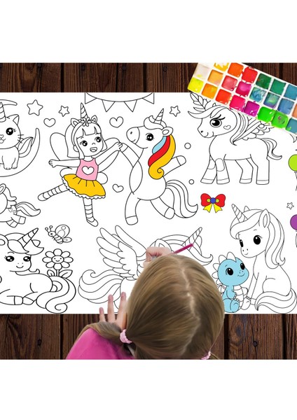 Sevimli Periler - Prensesler - Unicornlar 7,5 Metre Dev Boyama Kağıdı | Eğlenceli Oyuncak