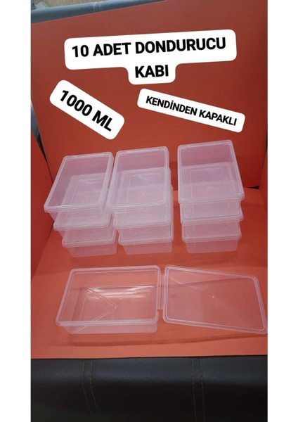 10 Adet Kapaklı Derin Dondurucu Saklama Kabı, 1 Litre, Beyaz, Dayanıklı ve Pratik Kullanım