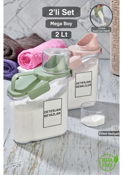 Pembe 2'li Kapaklı Çok Amaçlı Sıvı Deterjan Saklama Kabı 2 Lt