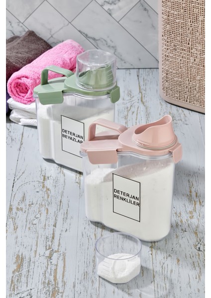 Pembe 2'li Kapaklı Çok Amaçlı Sıvı Deterjan Saklama Kabı 2 Lt indirimleri