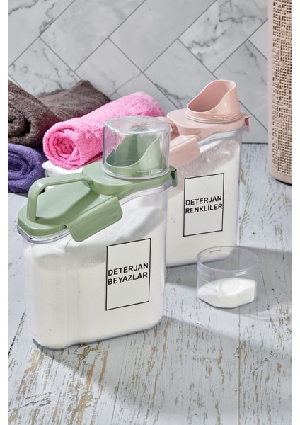 Pembe 2'li Kapaklı Çok Amaçlı Sıvı Deterjan Saklama Kabı 2 Lt
