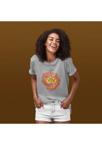 Kadın Have A Good Day Transfer Baskılı Yuvarlak Yaka Kısa Kol Tişört