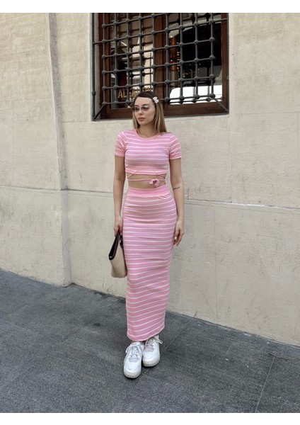 Çizgili Etekli Takım Pembe S3609 indirimleri