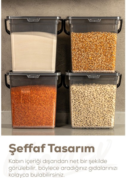 4'lü Kare Un ve Bakliyat Saklama Kabı, 6 Litre, Kulplu, Antrasit Renk modelleri