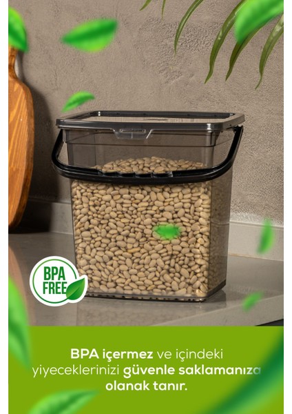 4'lü Kare Un ve Bakliyat Saklama Kabı, 6 Litre, Kulplu, Antrasit Renk fırsatları