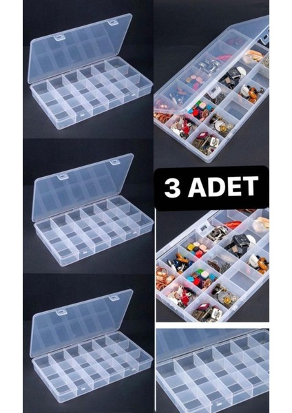 Siyah 3'lü 18 Bölmeli Şeffaf Takı ve Dişçi Ürünleri Organizer Kutusu