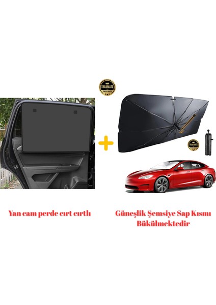 Tesla Model 3 2018-2019-2020-2021-2022-2023-2024-2025 Yan Cam Güneşlik Perde / Bükülebilir Saplı Güneşlik Şemsiye