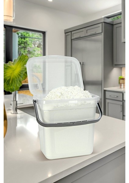 Kapaklı Çok Amaçlı Saklama Kutusu 6 Lt, Pratik ve Şık, Ekru Renk