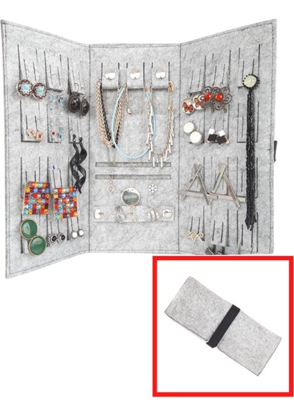 Gri Katlanabilir Seyahat Takı ve Mücevher Çantası, Pratik ve Şık Rulo Tasarım