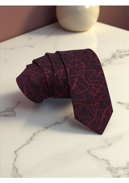 Geometrik Desen Bordo Kravat & Mendil modelleri