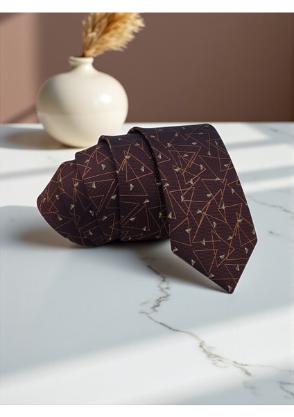 Geometrik Desen Bronz Kravat & Mendil modelleri
