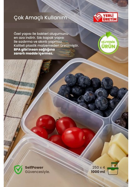 3'lü 4 Bölmeli 1000ML Saklama Kutusu, Buzdolabı ve Mutfak Düzenleyici modelleri