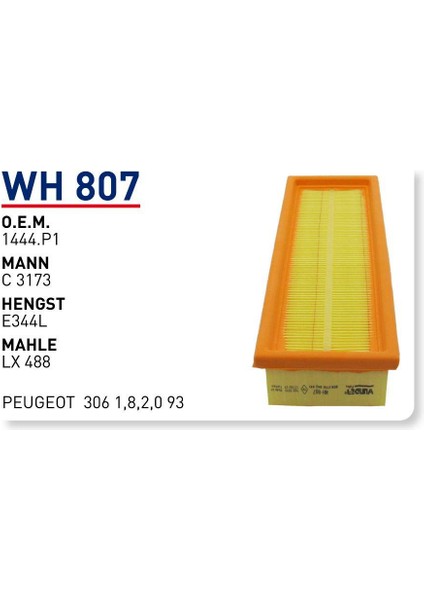 Wh807 Oem 1444.P1 Renault clio II kangoo 1.4 2001 Otomobil hava filtre air filter