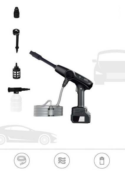 Akülü Şarjlı Yüksek Basınçlı Oto Araba Bahçe Yıkama,temizleme Su Tabancası Siyah