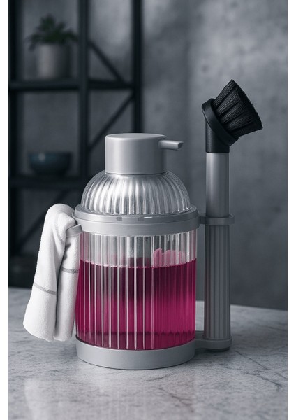 4 Parça Mutfak & Banyo Gri Temizlik Seti – Sıvı Sabunluk, Fırça, Havluluk & Süngerlik fiyatları