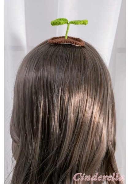 Çim Filizi Tasarım Sevimli Saç Tokası - El Yapımı Örgü Iplik Anime Pens Saç Toka