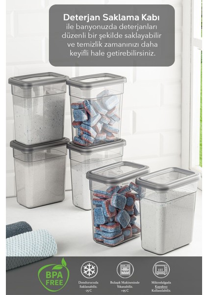 6'lı Saklama Kabı Seti, Hava Geçirmez Kapaklı, Gri, 6 x 1100 ml fiyatları