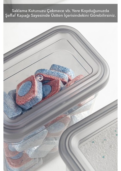 6'lı Saklama Kabı Seti, Hava Geçirmez Kapaklı, Gri, 6 x 1100 ml fırsatları