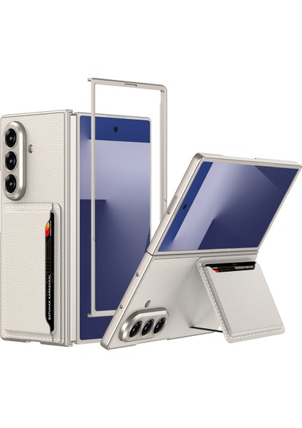 Samsung Galaxy Z Fold 7 Suni Deri Kartlıklı Kapaklı Kılıf Koruyucu Kaliteli
