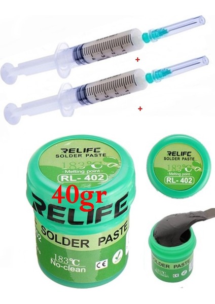 2in1 Flux Lehim Toplama ve Relıfe RL-402 /krem Lehim Solder Paste 40G 183°C Kaynama Set