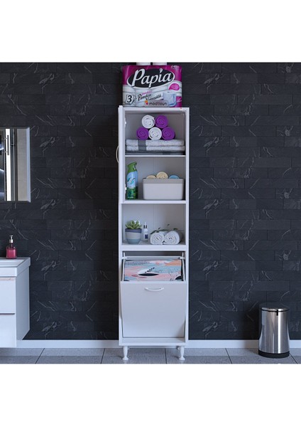 50 x 163,4 x 32,5 cm 2 Kapak 3 Bölmeli Kirli Çamaşır Dolabı Sepetli Banyo Dolabı modelleri