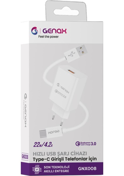 GNX008 Type-C - USB Şarj Adaptörü Set 4.1A 22W Beyaz