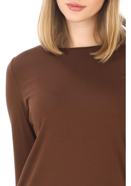 Kadın Viskon Full Likra Tunik-Kahve