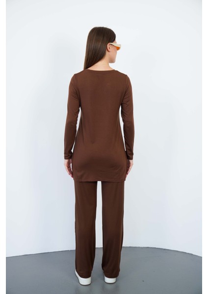 Kadın Viskon Full Likra Tunik-Kahve modelleri
