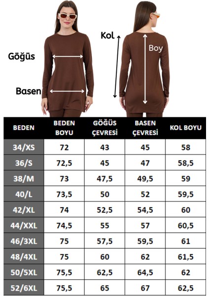 Kadın Viskon Full Likra Tunik-Kahve