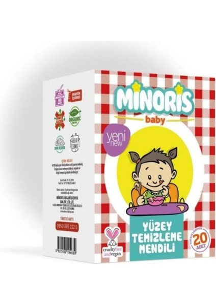 Organik Yüzey Temizleme Mendili Tek Paketli 20 Adet 8682397051012