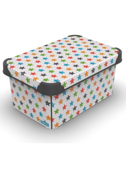 Renkli Yıldızlar 5 Lt Kapaklı Saklama Kutusu, Düzenleyici ve Dekoratif Kutu