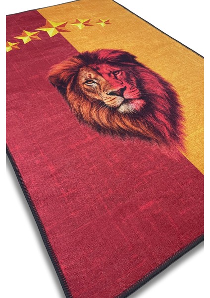 Aslan Desenli Sarı Kırmızı Taraftar Halısı Dijital Baskılı Dokuma Kaymaz Tabanlı Yıkanabilir Yazlık Halısı fırsatları