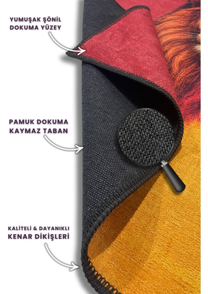 Aslan Desenli Sarı Kırmızı Taraftar Halısı Dijital Baskılı Dokuma Kaymaz Tabanlı Yıkanabilir Yazlık Halısı indirimleri